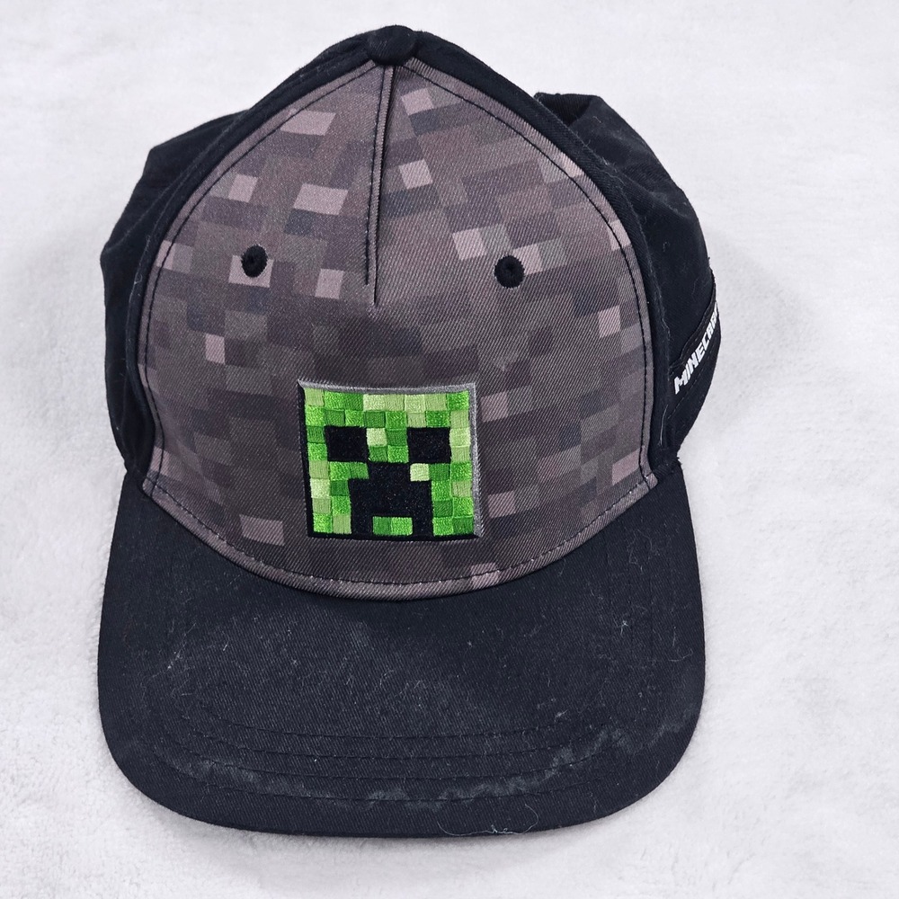Minecraft Snapback Hat Youth One Size Black Good Creeper Pixel Camo Cap